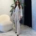Women's V Neck Slim Fit Blazer Set Long Sleeve Wide Leg Pants Tie Waist Office Commuting Clothes European American Style_ecoleips.com