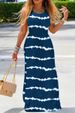 Women's Navy Blue Tie-Dye Halter Maxi Dress With Sleeveless Loose Fit - Boho Chic Summer Vacation Beach Evening Gown For Casual_ecoleips.com