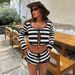 Women's Sexy Knitted Striped Beach Dress Bikini Swimsuit Cover up Sun Protection Set Cross Border European American Style for 2026_ecoleips.com