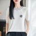 Women's 3D Floral Round Neck Color Block Knit Top Stylish Casual Summer Ice Silk Blend Comfortable Fit Knitted Top_ecoleips.com