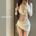 Women's Sexy Solid Color Bikini Swimsuit Two Piece Four Piece Set Long Sleeved Cover Up Skirt Hot Spring Swimwear Polyester_ecoleips.com