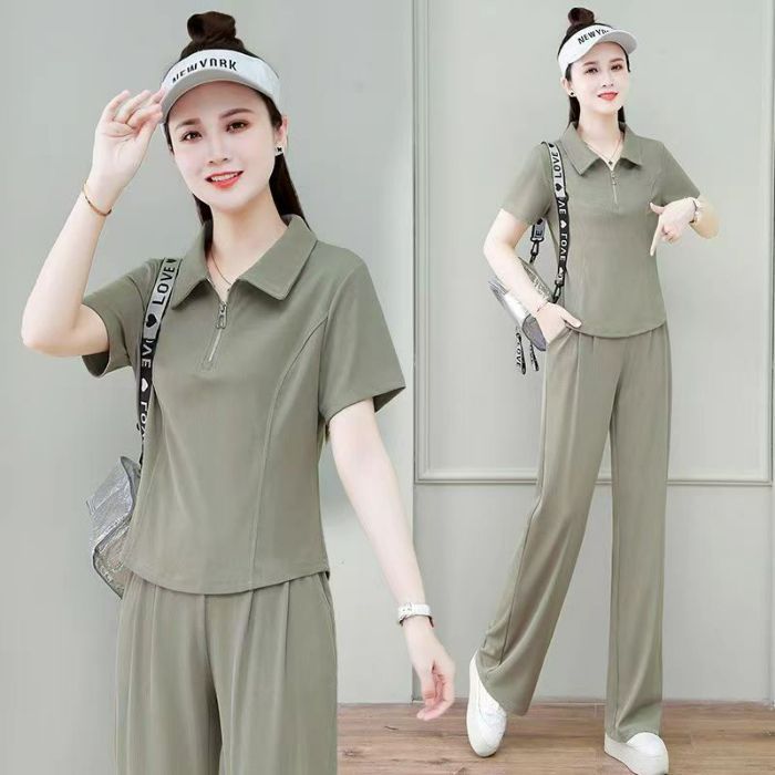 European Trendy Brand Short Sleeve Long Pants Casual Sports Suit For Women Loose Korean Version 2025 Summer Thin_ecoleips.com