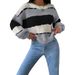 Women's Clothing Autumn And Winter Long Sleeved Pullover Sweater Contrast Color Casual Loose Lazy Style Knitted Tops For Women_ecoleips.com