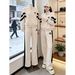 Sweet Girl Women's Fashionable Spring Outfit Apricot Color Half Zip Pullover Sweatshirt And Sweatpants Two Piece Set_ecoleips.com