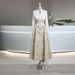 Women's Clothing New Women's Clothing V Neck Waist Slim Shirt Long Sleeve Printed Long Skirt_ecoleips.com