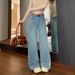 New Straight-leg Denim Pants For Women, Vintage Washed Design, Loose Wide-leg Floor-length Trousers_ecoleips.com