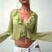 Summer Ruffled Trim Tie Neck Long Sleeved Transparent Top for Women European And American Style Wholesale Foreign Trade_ecoleips.com