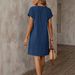 Women's Loose round Neck Button Cotton Linen Short Sleeve Straight Dress Casual Summer Fashion_ecoleips.com