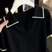Summer New Korean Style Elegant Collared Knit Sweater Color Block Elegant Knit Short Sleeve T Shirt_ecoleips.com