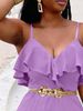 Holiday Style Women's Lotus Leaf Edge Suspender Jumpsuit, Thin And Breathable, Solid Color, Suspender Wide Legs, Travel_ecoleips.com