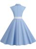 Notched Collar Vintage Solid Party Dresses Women Summer Sleeveless Belted Midi Swing Sundress_ecoleips.com