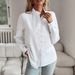 2025 New Fashion Women's Puff Stripe Ruffle Stand Collar Long Sleeve Shirt_ecoleips.com
