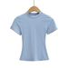 Women's Clothing Basic Round Neck Short Sleeve Elastic Slim Shoulder T Shirt Women's Elastic Tight Short Sleeve Top_ecoleips.com