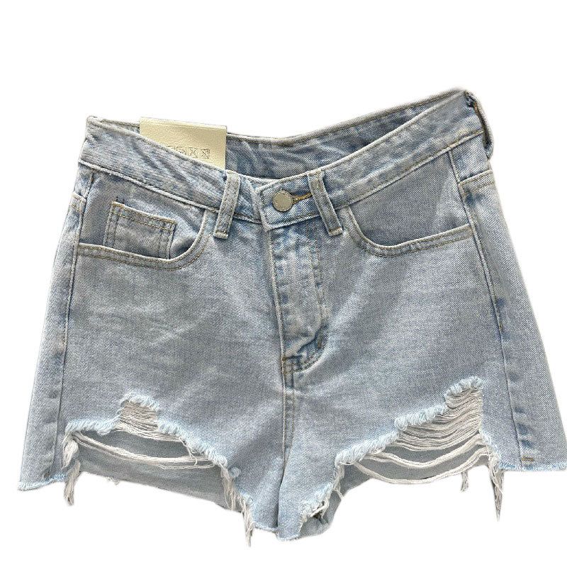 K Women's New Oversized Loose A-line Ripped Denim Shorts With Rough Edges_ecoleips.com