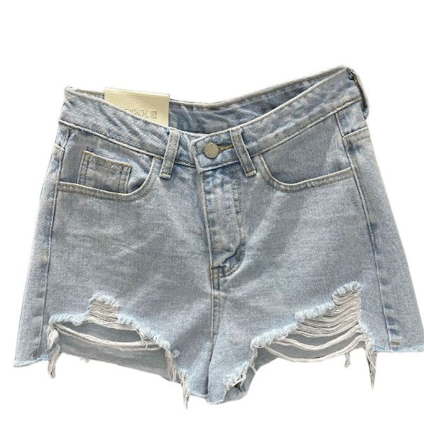 K Women's New Oversized Loose A-line Ripped Denim Shorts With Rough Edges_ecoleips.com
