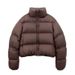 Women's Clothing Short Puffer Jacket Winter Coat Stand Collar Quilted Outerwear Casual Loose Fit Khaki/Black_ecoleips.com