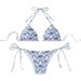 Women's Clothing Floral Halter Neck Lace Up Hot Spring Swimsuit Sexy Beach Bikini_ecoleips.com