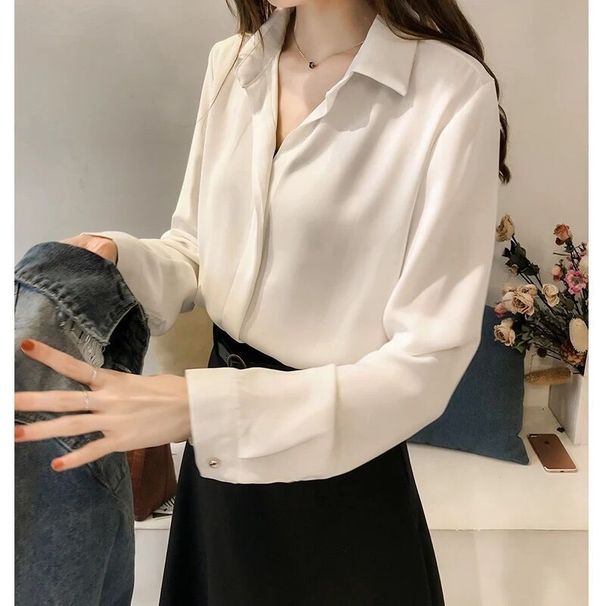 Autumn Clothing 2021 New Korean Style Elegant Solid Color Shirt Women's Long Sleeve Top Simple OL Chiffon Blouse_ecoleips.com