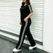 Women's Summer Casual Color Block Striped Design T-Shirt And Pants Set Crew Neck Short Sleeve Loose Fit Fashion Outfit_ecoleips.com