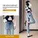 High-waisted Stretch Straight-leg Jeans For Women, 2024 Autumn And Winter New Style, Petite Size, Fleece-lined,_ecoleips.com