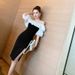 Black off the Shoulder Ruffle Dress Women's Fitted Bodice Lantern Sleeves Banquet Birthday Summer Party Wear Regular Size_ecoleips.com