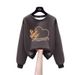 2023 Women's Hong Kong Style round Neck Pullover Sweatshirt Fleece Lined Thickened Pure Cotton Loose Jacket for Autumn Winter Trendy Student Wear_ecoleips.com