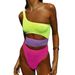 Women's Clothing New Swimsuit One Piece Color Stitching Contrast Color Swimsuit Sexy Hollow Bikini_ecoleips.com