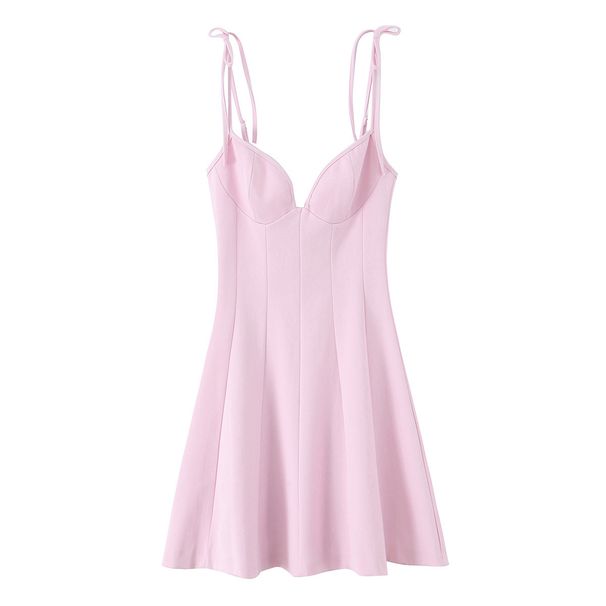ZA European And American Wom's Fashion Export 2025 Summer New V-neck Floral Simple Slim-Fit Frch Strap Dress For_ecoleips.com