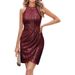 Elegant V-Neck Beaded Cocktail Dress With Asymmetric Shoulder - Women's Party Dress For Fall Women's Clothing_ecoleips.com
