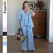 Voya Women's European American Vacation Short-Sleeve T-Shirt And Straight-Leg Pants Set Women's Clothing 2026_ecoleips.com