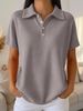 Spot Goods Women's Fashion Polo Waffle Knit Top Solid Color Loose Short Sleeve Spring/Summer_ecoleips.com
