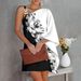 Slanted Shoulder Printed Dress With Metal Buckle Design And Irregular Straight Tube Skirt, Elegant And Suitable For Women's Dail_ecoleips.com
