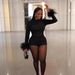 Women's Sexy Round Neck Backless Long Sleeve Plush Bodysuit Solid Color_ecoleips.com