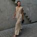 Women's Cotton V-Neck Sleeveless Vest And Pants Set Solid Color Elegant Office Wear Two-Piece Outfit_ecoleips.com