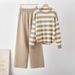 Women's Autumn Winter Knitted Sweater Set Color Block Long Sleeve Fashion Casual Cross Border European American Style Clothing_ecoleips.com