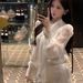 White Chiffon Blouse For Women, 2025 Early Spring Design, With Lace Splicing Bow Tie, High-end And Elegant Top_ecoleips.com
