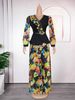 New Plus Size Women's Chiffon Print Two-Piece Dress V-Neck Flowy Maxi Dress With Long Sleeves, Elegant & Sweet Style ( Polyester Blend)_ecoleips.com