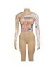 High Waist Cropped Slim Fit Top For Women Summer Digital Print Off Shoulder Single Sleeve Streetwear_ecoleips.com