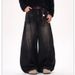 American Retro Washed Black Cat-ear Cutout Jeans For Women, Wide-leg, Loose-fitting, With A Vintage Look_ecoleips.com
