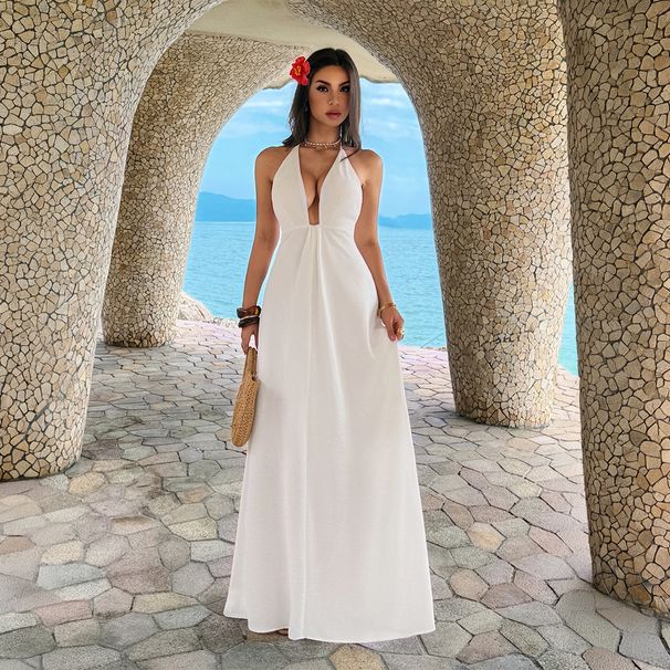 DiYun European And American Elegant Style Strapless Solid Color Long Dress Women's Clothing 2026 Summer_ecoleips.com