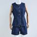 Women's Clothing Denim Vest Shorts Suit Metal Button Slit Top Fashion Suit_ecoleips.com