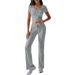 Audday 2025 Spring Summer Elegant Solid Color Round Neck Urban Casual Women's Pants Fashion Set_ecoleips.com