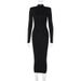 European And American Women's Clothing 2024 Autumn New Fashion Street Style Slim-fit High-neck Long-sleeve Elegant Dress_ecoleips.com