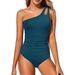 Women's Conservative Off-Shoulder One-Piece Swimsuit Solid Color European American Style Bikini Hollow out Design Hot Spring Swimsuit_ecoleips.com