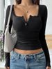 Women Y2K Lace Button Tops Autumn Spring Long Sleeve Solid Fashion T-shirts Slim Sexy Basic Pullover Shirt Casual Street Clothes_ecoleips.com