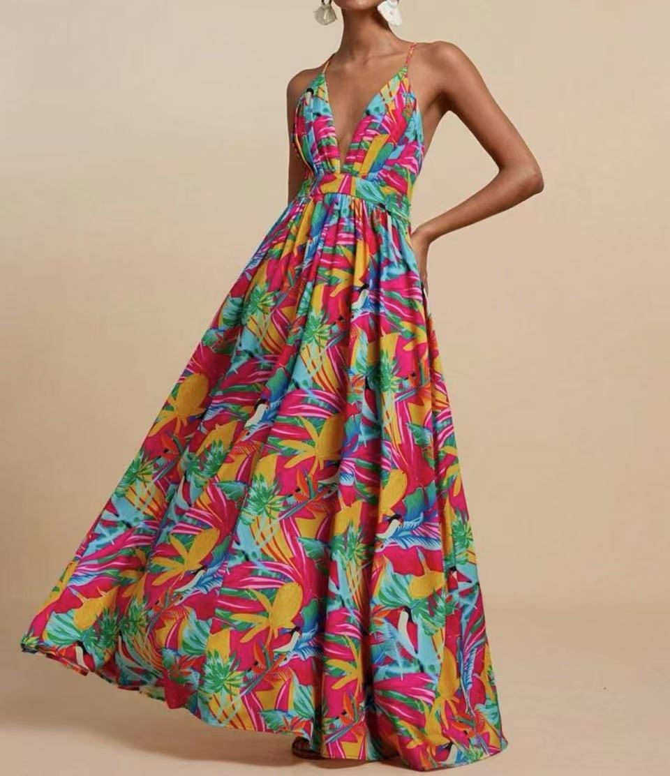 Summer New Fashion Sexy Slim Fit Printed Suspender Dress For Women European And American_ecoleips.com