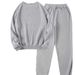 Women's Fleece Lined Sweatshirt Set American Style Two Piece Set Crew Neck Casual Printed Sweatshirt_ecoleips.com