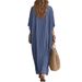 Fashionable Casual Long Dress Striped V Neck Loose Fitting Women's Clothing For American Styles Stylish Relaxed Vacation Wear_ecoleips.com