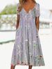 Summer New Women's Casual Floral Print Button round Neck mid Length Straight Pullover Dress Independent Website Clothing_ecoleips.com