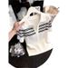 Women's Korean Style Striped Half-Zip White Short Sleeve Knit Top - Breathable Summer Casual Shirt With Unique Design_ecoleips.com
